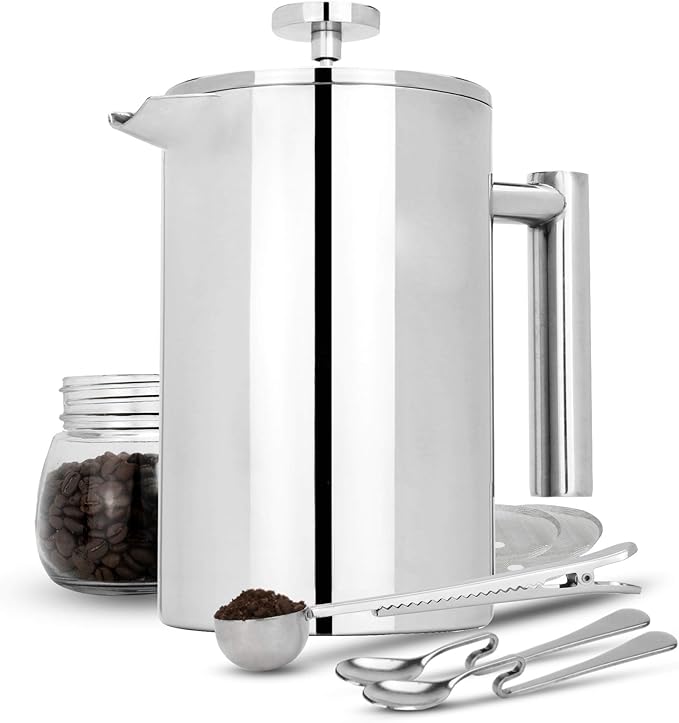Maison White Franzosisch Presse Cafetiere Edelstahl Kaffeepresse Maker Kostenlose Extra Filter Messloffel Beutelklammer Doppelwandige Isolierung 7er Kaffee Geschenkset 1500ml Amazon De Kuche Haushalt