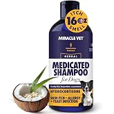 Miracle Vet Medicated Dog Shampoo for Itchy Skin Relief - Antifungal for Dog Allergy Relief, Yeast Infection, Hot Spot &amp; Dry Skin Anti-Itch Treatment Wash - Hydrocortisone (16 oz)