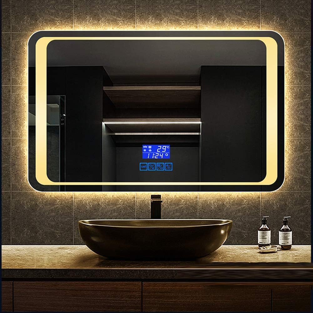 Multifunctional Makeup Mirror with LED Light and Time Display Touch