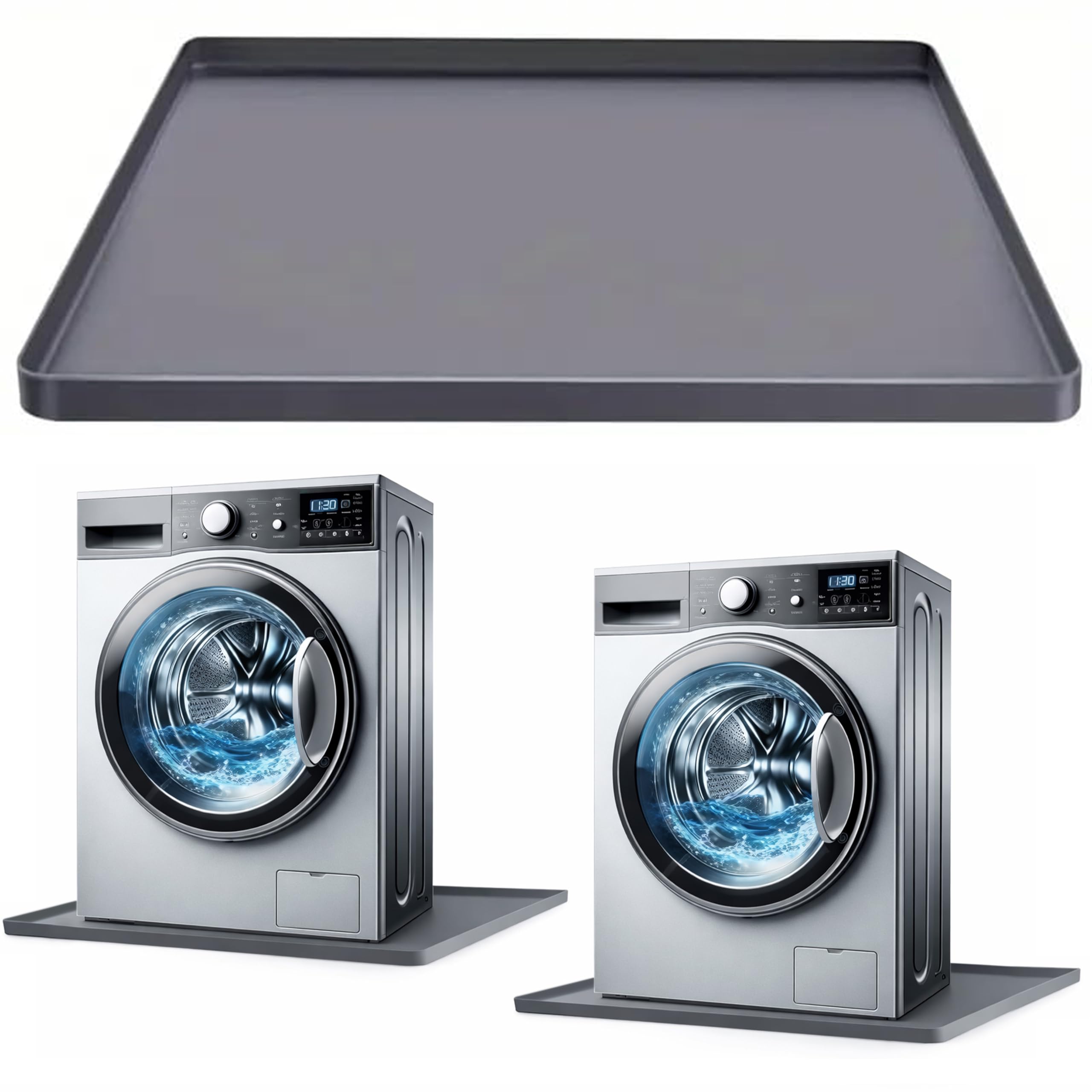 Photo 1 of 27 x 27 Inch Silicone Washing Machine Drain Pan Mat, Waterproof Washer Dryer Drip Tray, Raised Edge Leak Protection, Non-Slip Anti-Vibration Floor Protector (Dark Grey)