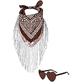 JIANGLAI Fringe Rhinestone Bandana with Heart Sunglasses, Disco Cowgirl Bachelorette