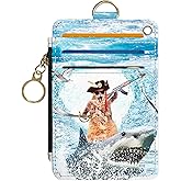 DATOUCAT Slim Wallet Credit Card Holder, Sharks and Cats, RFID Wallet Women Cute Small Front Pocket Wallet With Zipper, PU Leather Thin travel RFID Blocking Card Case ID Window,Ladies Gifts