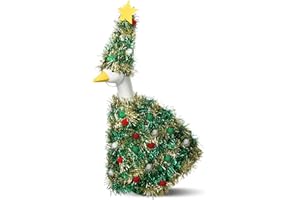 Vinsot Christmas Porch Goose Outfits Fits 23" Garden Goose Statue with Hat Glitter Skirt Costume Bells Pom Poms Xmas Winter Clothes for Holiday Outdoor Yard Lawn Party Decor(Christmas Tree Hat)