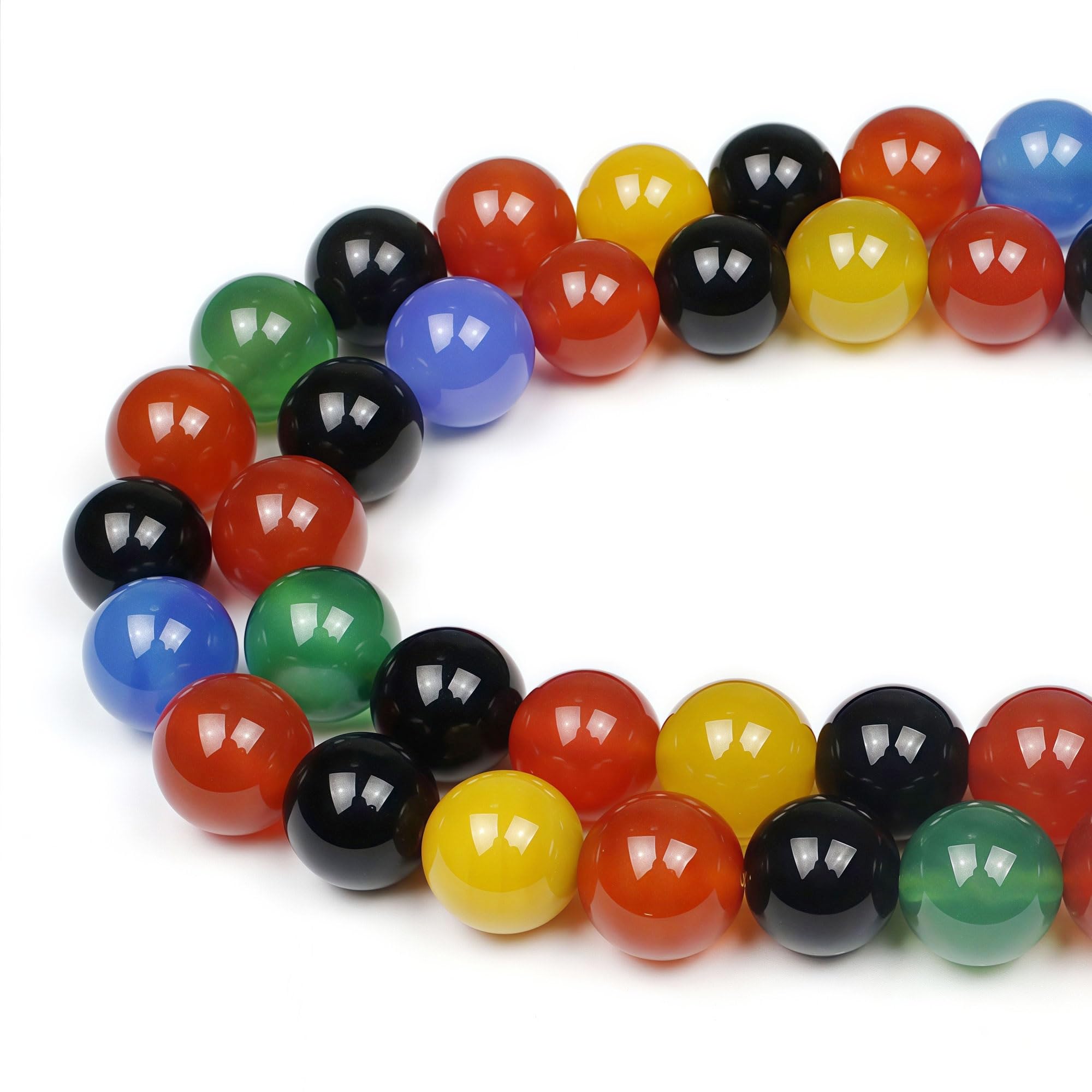 MJDCB Natural Round Stone Beads 10mm Multicolored Agate Loose Gemstone Beads for Jewelry Making Bracelet Necklace 35pcs