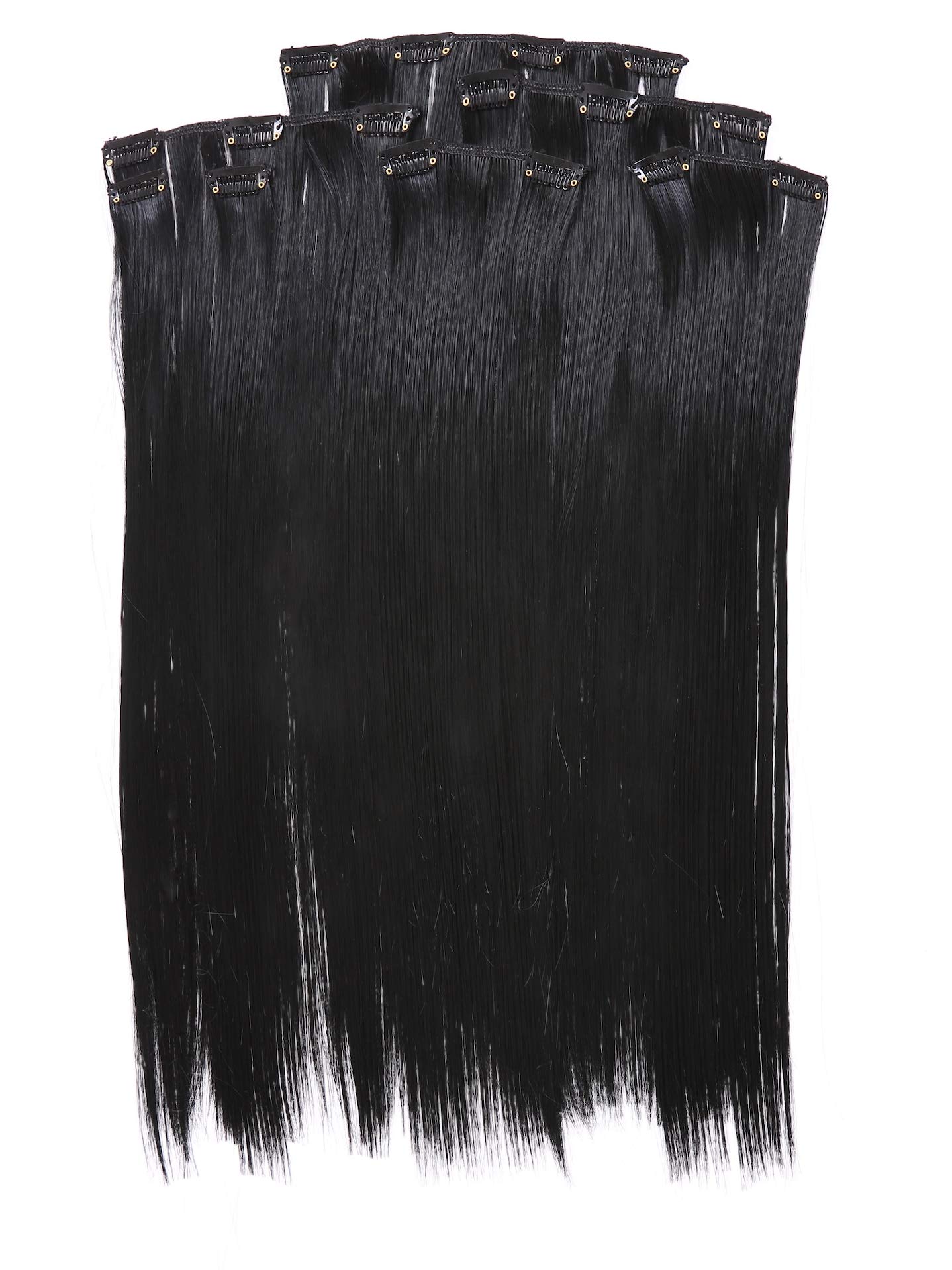 Prettyland static-free 20 inch 7 piece Clip-In Set Straight long Extensions Hairpiece black 01