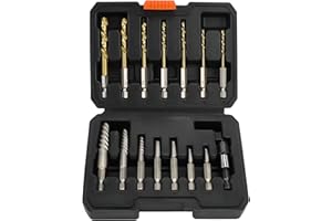 UYECOVE 15PCS Stripped Screw Extractor Set, 6542/4341 HSS Steel Left Hand Drill Bit Set Easy Out Screw Extractor Set | 1/4'' Adaptor | Broken Screw Extractor Kit Removing Stripped Screws Bolts