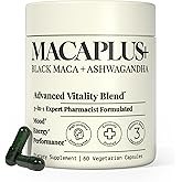 3-in-1 Organic Black Maca Root for Men and Women with Ashwagandha and Fenugreek - 1600 mg Complex - Non-GMO, Gluten-Free, Vegan (60 Capsules)
