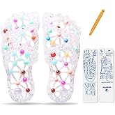 Acupressure Reflexology Circulation Slippers and Reflexology Socks with Tools, Foot Pain Relief Acupuncture Sandals,Massager Slippers for Plantar Fasciitis ,Stress Relief Gifts (White, S-Women (6-7))