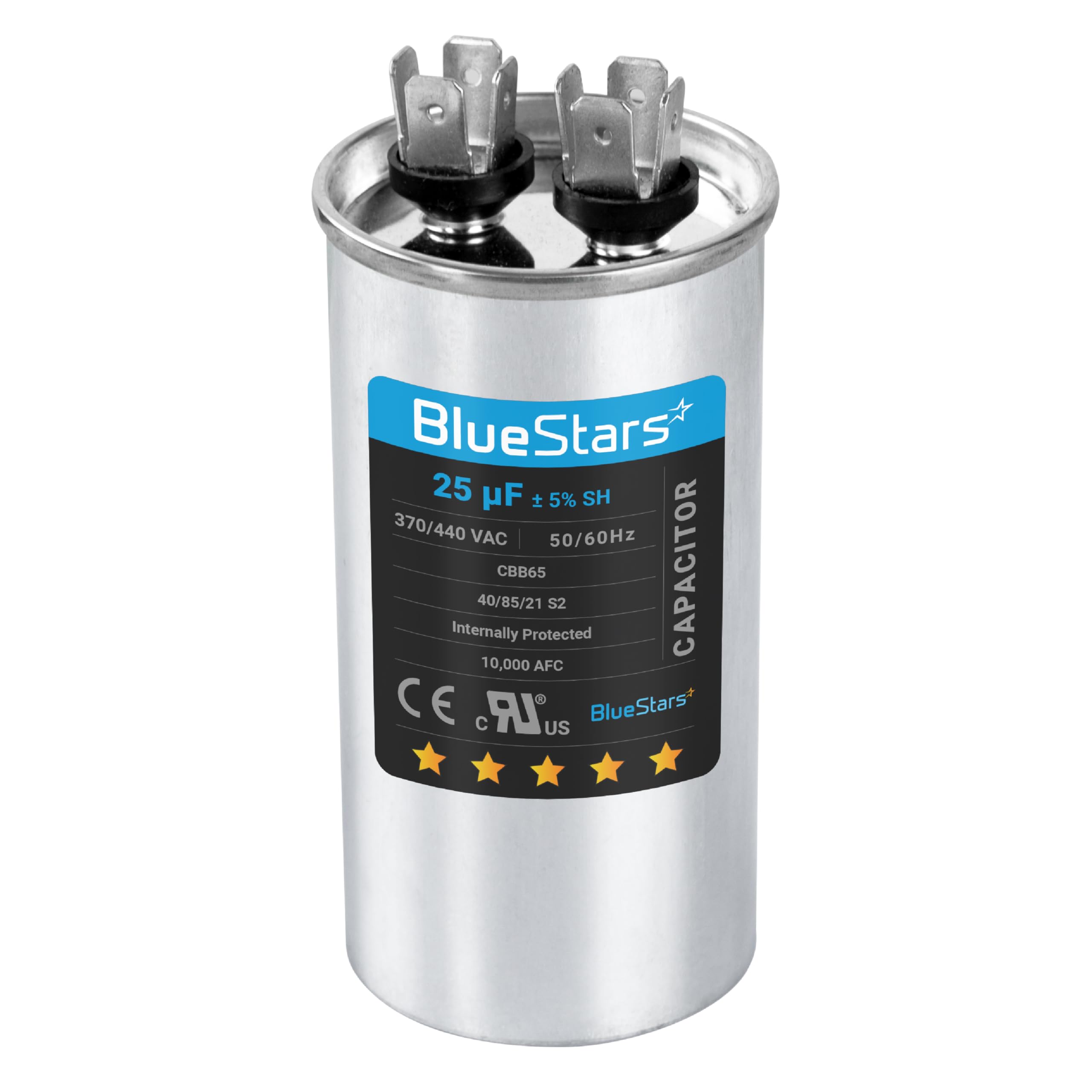 Photo 1 of [UL Certified] BlueStars 25 uF MFD ± 5% MFD 370 V VAC or 440 Volt Multi-Purpose Motor Run Round Capacitor - Compatible with Air Conditioner or Heat Pump Condenser