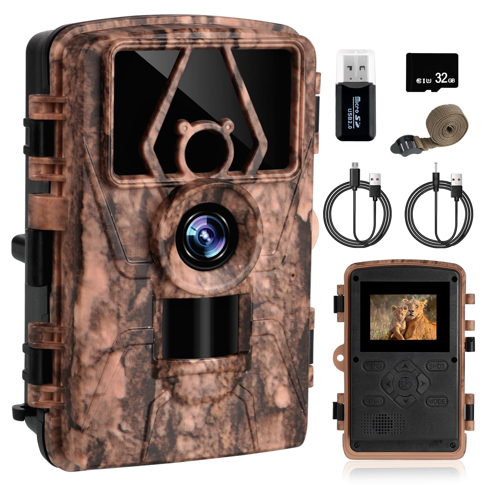 flintronic Trail Camera, 8K 60MP Wildlife Camera with Night Vision, IP66 Waterproof 120° Wide-Angle Hunting Camera, Game Camera with No Glow Infrared LEDs for Outdoor Wildlife Monitoring