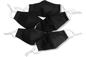 Hope Love Shine Cotton Face Masks w/Adjustable Ear Loops & Filter Pocket - For Formal and Everyday Use - Reusable, Breathable, Washable Cloth Fabric Face Masks for Women, Men, Adult (Black - 5 Pack)