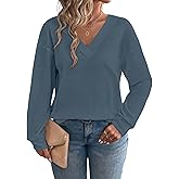 Eytino Plus Size for Women V Neck Long Sleeve Tee Shirts Loose Casual 2026 Fashion Outfits Clothes(1X-5X)