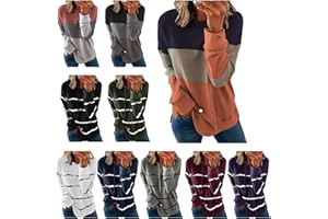 BIDOBIBO Crewneck T Shirts for Women Long Sleeve Stripe Print Loose Fit Casual Pullover Fashion Color Block Fall Clothes 2023