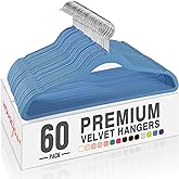 HOUSE DAY Tranquil Blue Velvet Hangers 60 Pack, Non Slip Clothes Felt Hanger Heavy Duty for Coat, Premium Slim Space Saving Suit Hangers for Closet Organizer, 360° Rotating Silver Hook
