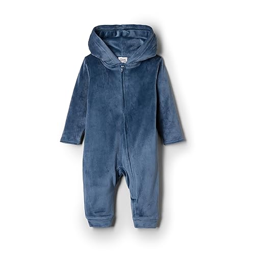 Amazon Essentials x Sofia Grainge Unisex Babies' Velour Hooded Coverall, Dark Navy, Newborn