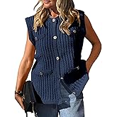 PEHMEA Women's Crochet Chunky Knit Top Sleeveless Button Down Tops Trendy Cardigan Sweater Vest for Women