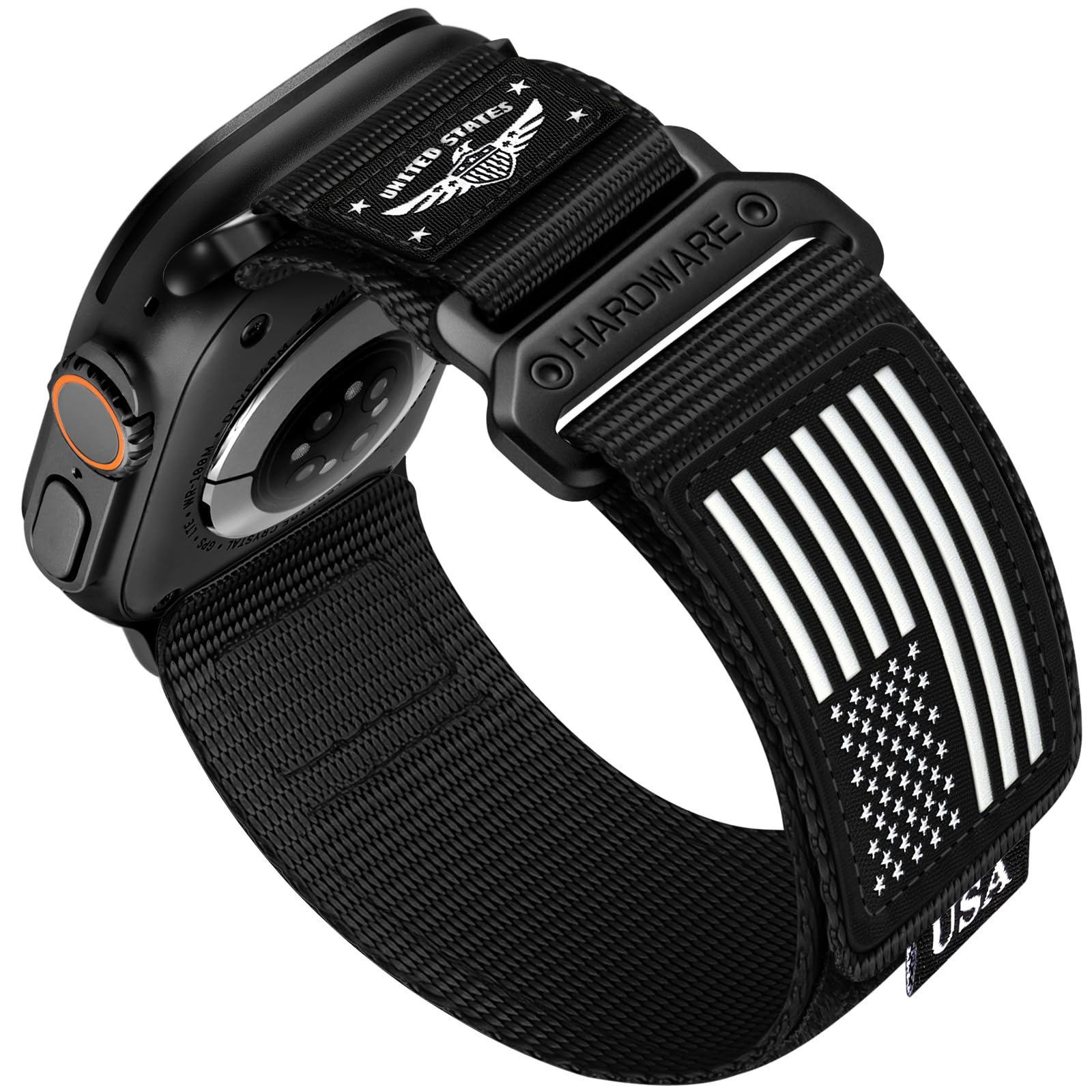 Photo 1 of SNBLK Rugged Nylon- Compatible with Apple Watch Ultra 2 Band 49mm Men, Soft Woven Stars- Stripes Flag Sport Strap for iWatch Bands Men 46mm 45mm 44mm 42mm Series 10 9 8 7 6 5 4 3 2 1 Ultra Se, Black