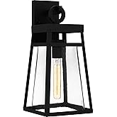 Quoizel Godfrey Outdoor Wall Lantern, Coastal Armour 17 Inch 1-Light Matte Black Transitional Wall Sconce, Clear Rain Glass, 