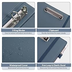 SKYDUE 3 Ring Binder with Clipboard,1 Inch