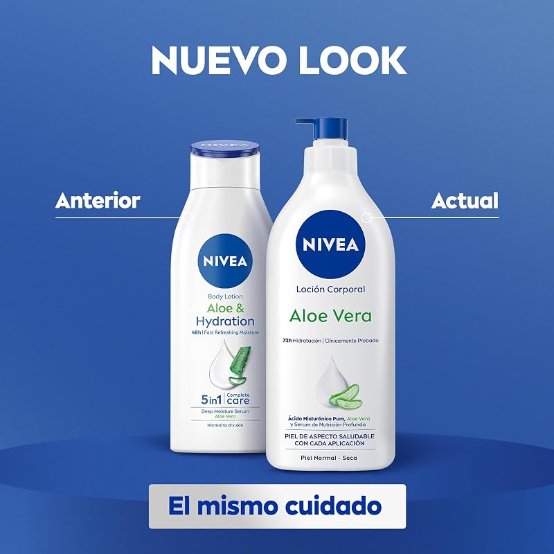 Loción Corporal Aloe Vera (1 x 625 ml), body loción refrescante para 72 h de hidratación profunda, loción hidratante con aloe vera, ácido hialurónico y sérum nutritivo