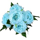 HoveBeaty Artificial Peony Silk Flowers Bouquet Home Wedding Decoration, 1 Pack, 5 Heads (Turquoise)