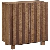 Modway Kline 2-Door Accent Cabinet in Oak Walnut Stripe &ndash; Walnut Veneer Storage Cabinet with Adjustable Shelf &ndash; Modern Striped Accent Cabinet for Living Room or Entryway