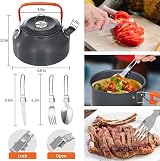 Lixada Camping Cookware Kit 10 Piece Nonstick Set Pot Pan Cups Fork Spoon Kettle view 3