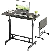 Mu Guang Adjustable Standing Desk - Rolling Portable Desk for Home Office, Black Portable Rolling Desk, Small Standing Desk with Wheels for Walking Pad, Study Room, Teacher