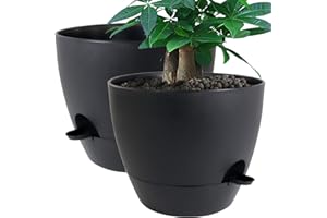 UOUZ 12inch 2Pack Large Self Watering Planters, Plastic Plant Pots with 60oZ Removable Deep Reservoir and Multi Mesh Drainage Holes for Indoor Outdoor Garden Plants and Flowers, Black