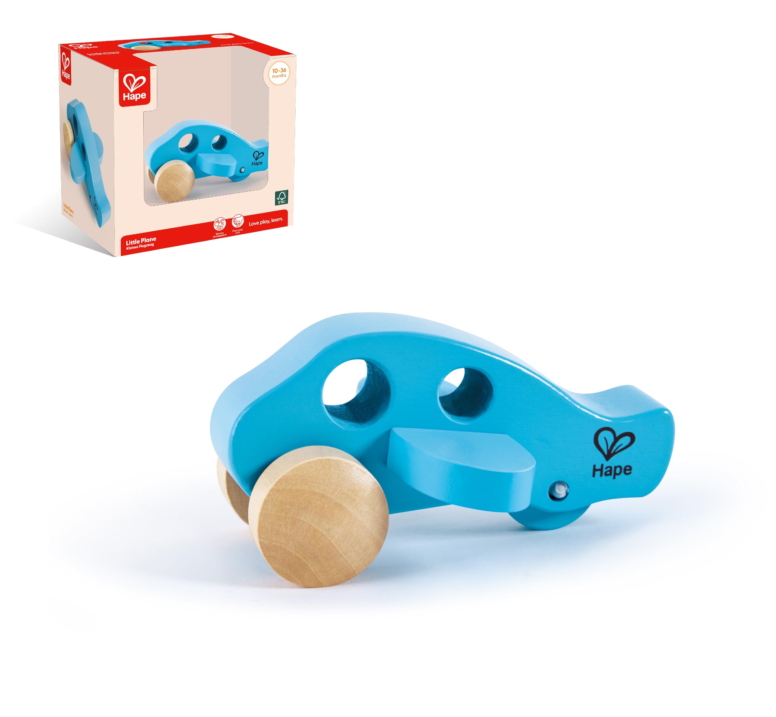 Hape Little Plane - Wooden Push and Pull Along Airplane Toy - Suitable for 10 months and up