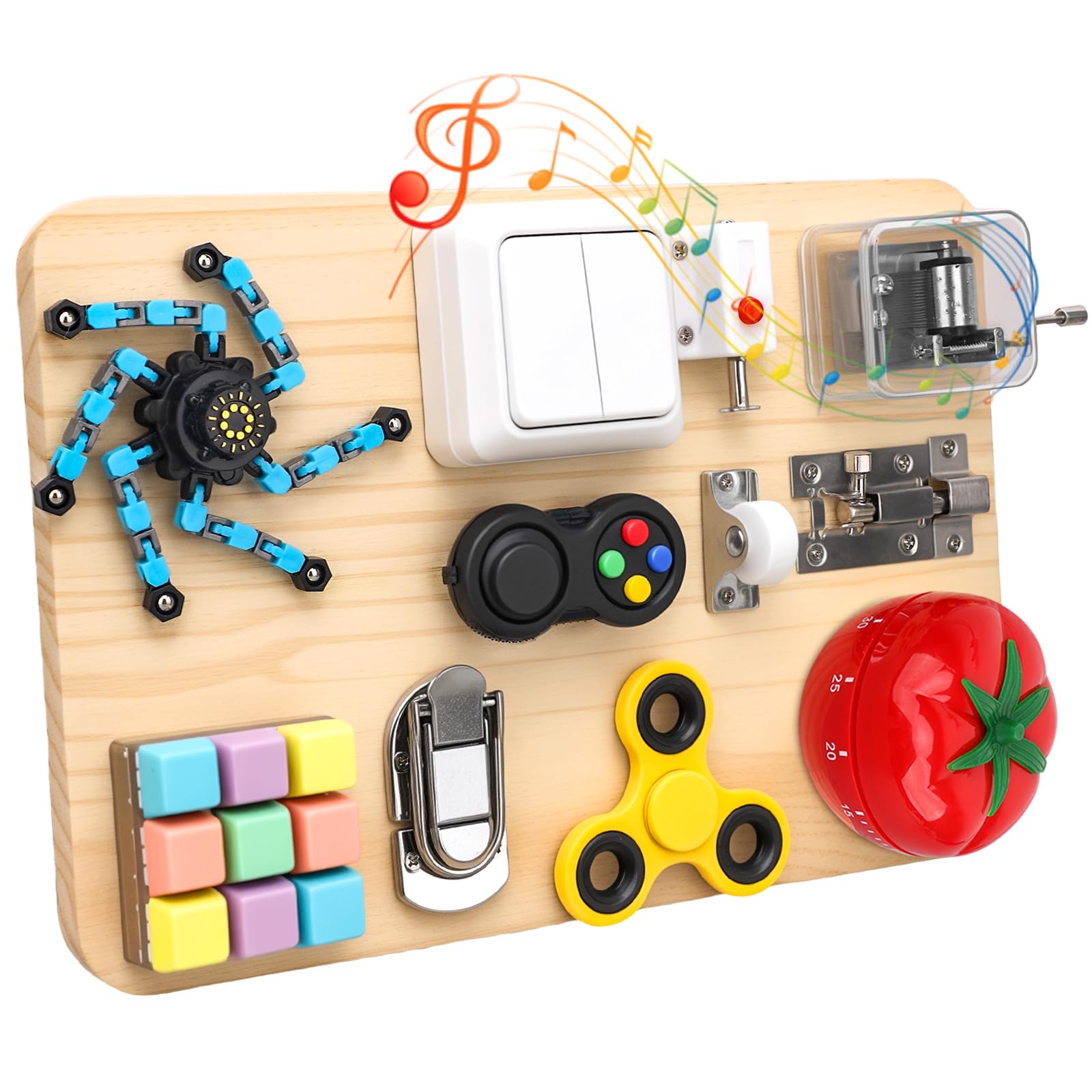 Busy Board Toy for Toddlers, Wooden 11 in 1 Montessori Educational Fidget Sensory Toys for Stress Relief, 27cm Activity Board for Kids Preschool Learning, Car Airplane Travel Birthday Desk Gift