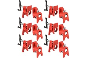 FLKQC 3/4" Wood Gluing Pipe Clamp Set with Unique Foot Design Red 6PCS Heavy Duty Bar Clamps Cast Iron Quick Release Pipe Cla