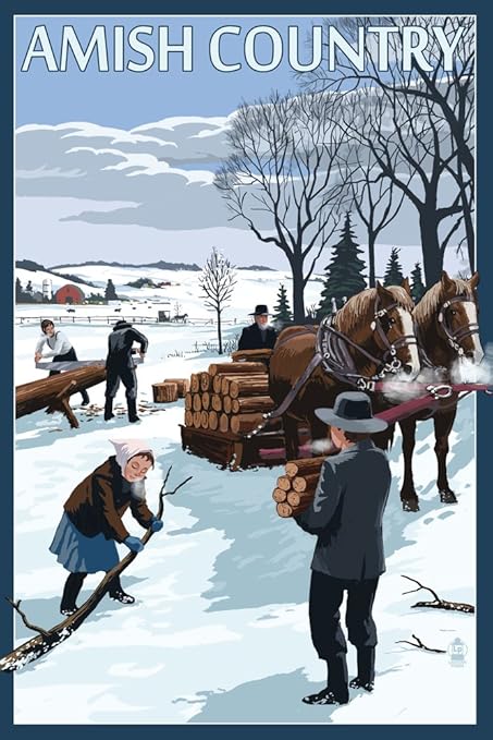 Amazon Com Amish Country Gathering Firewood Winter Scene 12x18