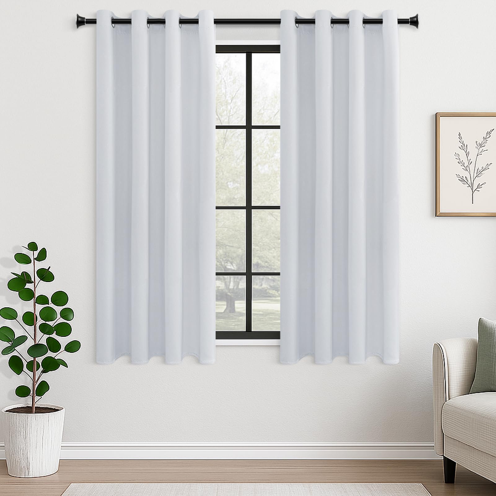 MRTREES Grey White Blackout Curtains for Living Room 57 Drop 2 Panels Energy Saving Eyelet Thermal Curtains for Bedroom Soft Window Treatments for Kids 55x57 Inch 140x145 CM Greyish