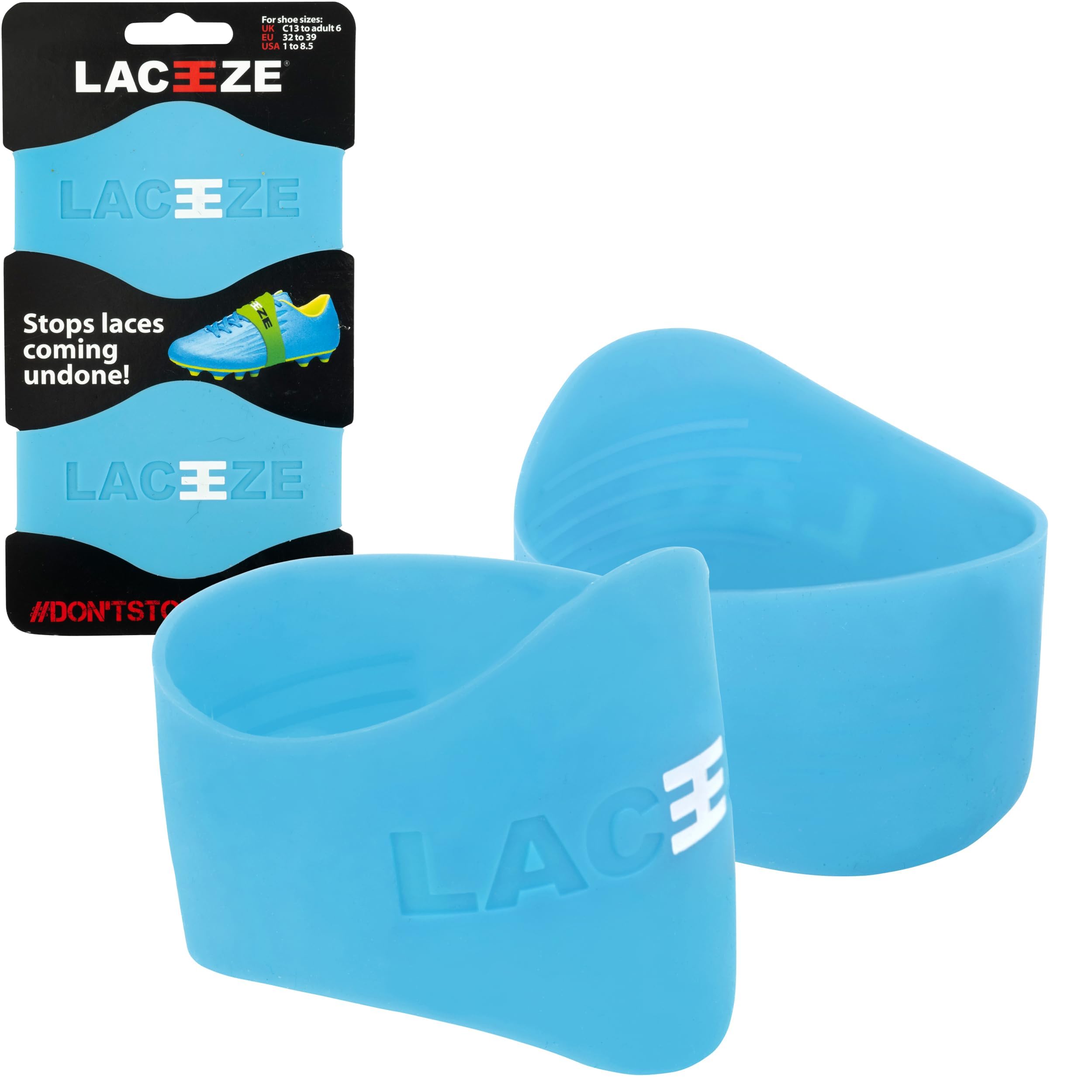 LACEEZE - Blue Max Band For Shoe Size UK 6.5+ Keeps Laces Tied During All Sport Activities, Football, Rugby, Hockey. Made From Silicon With Ribbed Technology To Improve Grip.