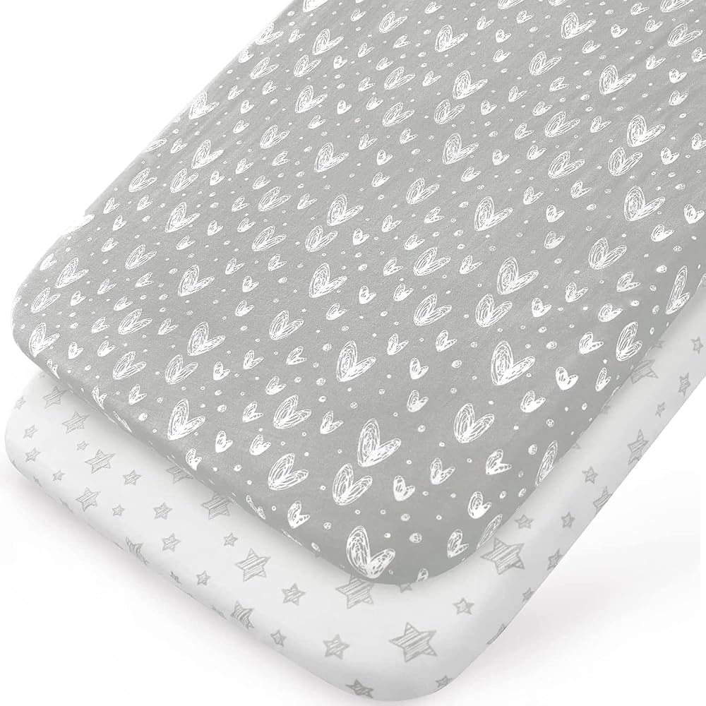 SPRINGSPIRIT 2 Pack Crib Sheets Fitted 100% Hypoallergenic Jersey Cotton Grey