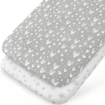 SPRINGSPIRIT 2 Pack Crib Sheets Fitted 100% Hypoallergenic Jersey Cotton Grey