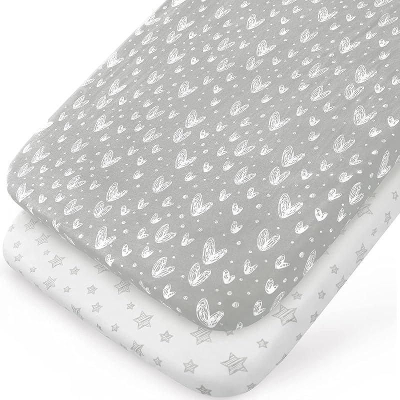 SPRINGSPIRIT 2 Pack Crib Sheets Fitted 100% Hypoallergenic Jersey Cotton Grey
