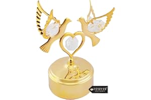 Matashi Swan Lake Love Doves Music Box Figurine - 24K Gold Plated Crystal Studded Decorative Christmas Table top Showpiece - 