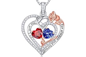 Iefil Christmas Gifts for Women - 925 Sterling Silver Rose Heart Birthstone Necklace Anniversary Birthday Gifts for Women Jewelry Christmas Valentines Day Gifts for Wife Girlfriend Her Mom Daughter