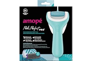 Amope Pedi Perfect Pro Wet & Dry Electric Foot File Callus Remover Kit, Waterproof, Rechargeable, Pedicure Tool for Feet, Removes Hard, Dead Skin, Feet Scrubber w/ Diamond Crystals, w/ 3 Roller Heads