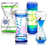 Equsion 4 Pcs Liquid Motion Bubbler Timer Sensory Hourglass Desktop Fidget Calming Toys for Adults Relaxation Autism Calming Oil and Water Tools for Fidget ADHD Stress Management