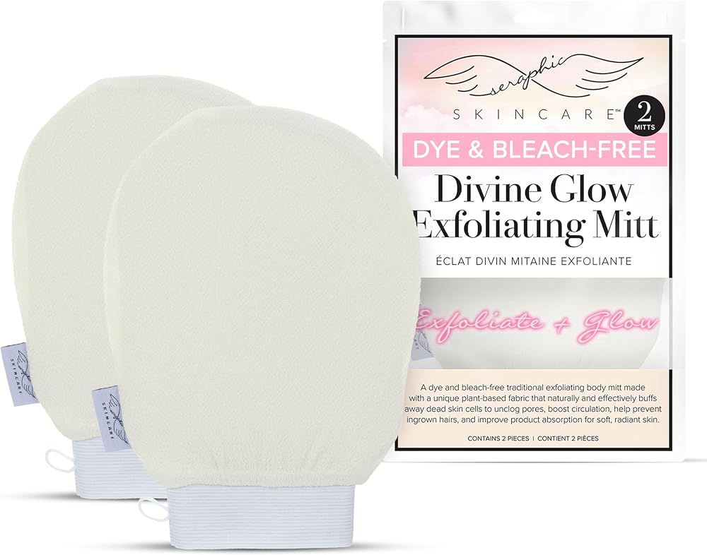 SERAPHIC SKINCARE Divine Glow Exfoliating Mitt 2pcs – Vegan Viscose Body Scrub