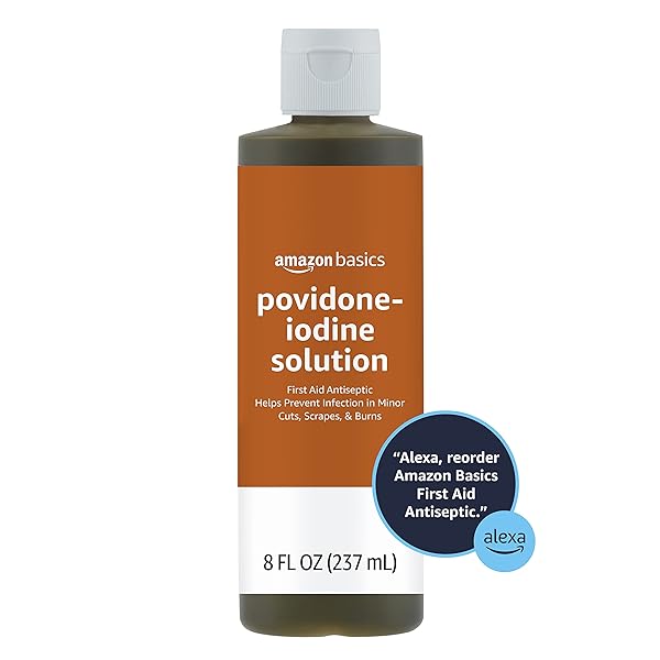 AMAZON BASICS FIRST AID ANTISEPTIC, 10% POVIDONE IODINE SOLUTION FOR WOUND CLEANER AND INFECTION PROTECTION, UNFLAVORED, 8 FL OZ, 1-PACK (PREVIOUSLY SOLIMO)