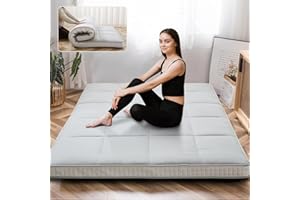 Esazn Japanese Floor Mattress Futon Mattress, Foldable Mattress Topper Thicken Tatami Mat Roll Up Mattress, Folding Sleeping Pad Breathable Floor Lounger Guest Bed for Camping Couch, Twin Full Queen