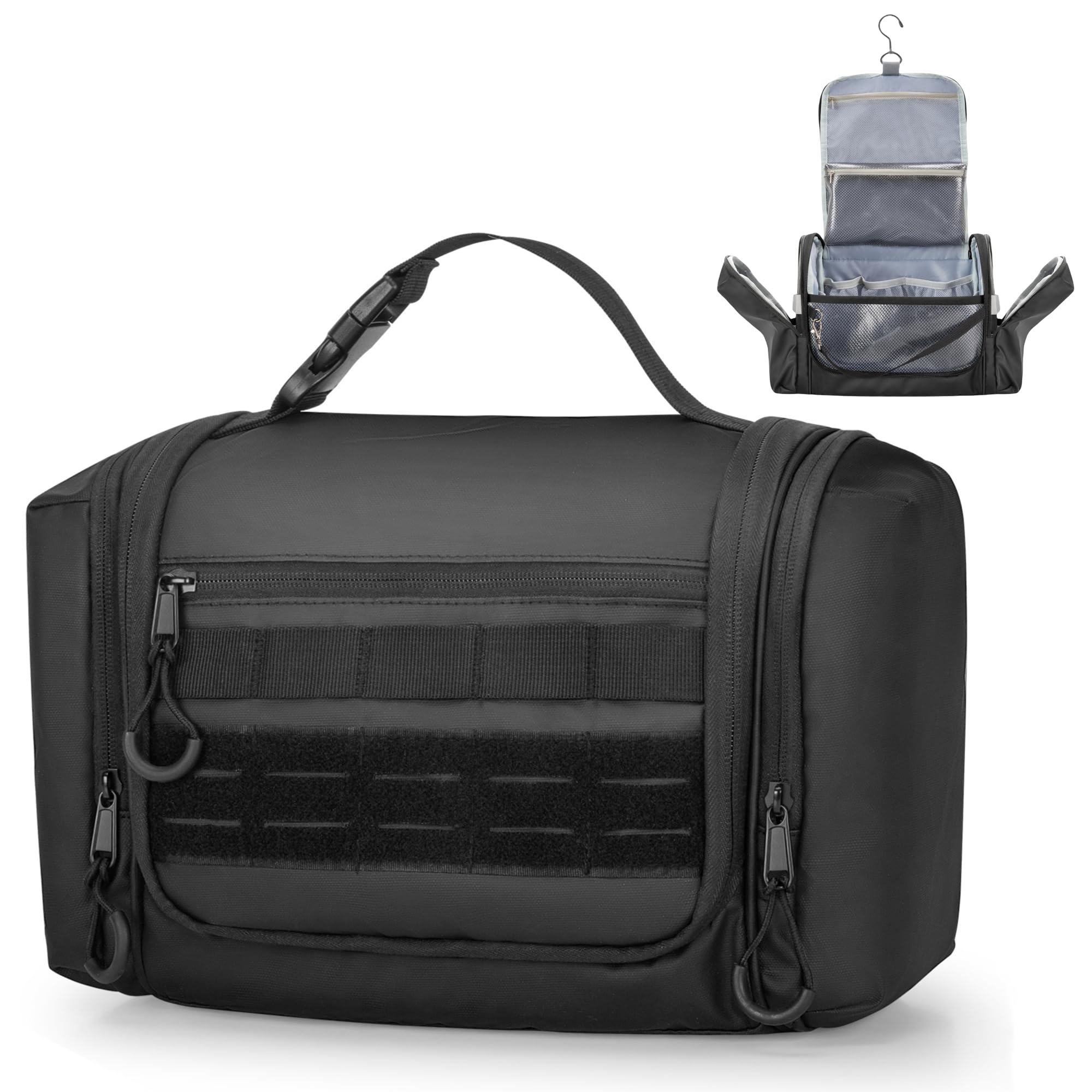 Photo 1 of Prokva Hanging Toiletry Bag for Men, Tactical Dopp Kit Toiletry Travel Bag, Large Hygiene Organizer Shower Bag for Camping Outdoor, Black