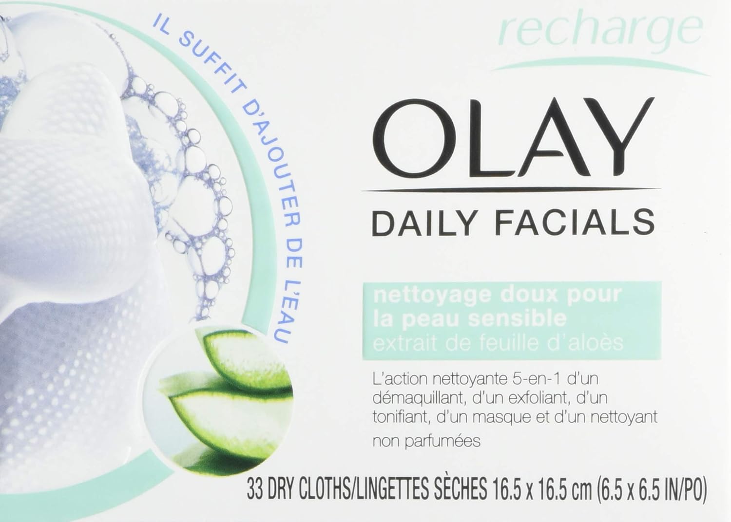 Olay Daily Facials Gentle Clean 5-in-1 Water Activated Cloths with Vitamin E for Younger Looking Skin, 33 Ea (Pack of 2): Beauty