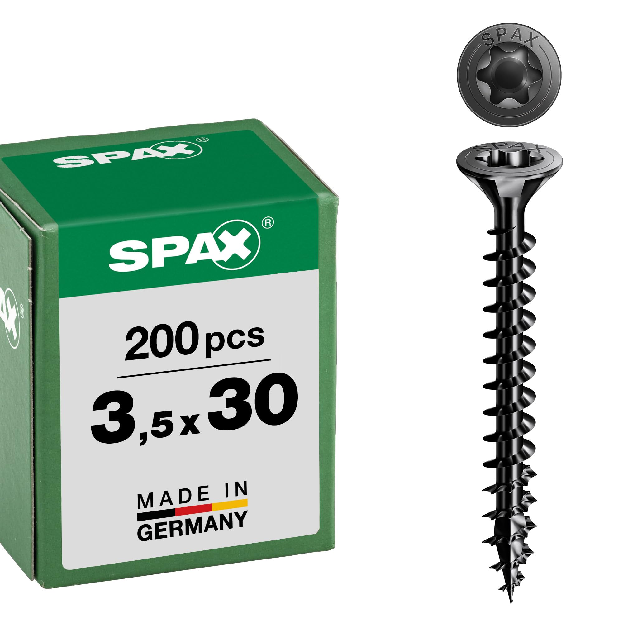 SPAX Universal Screw, Countersunk Head, Black, T-Star Plus, Full Thread (3.5 x 30 mm, Pack of 200) — image 1