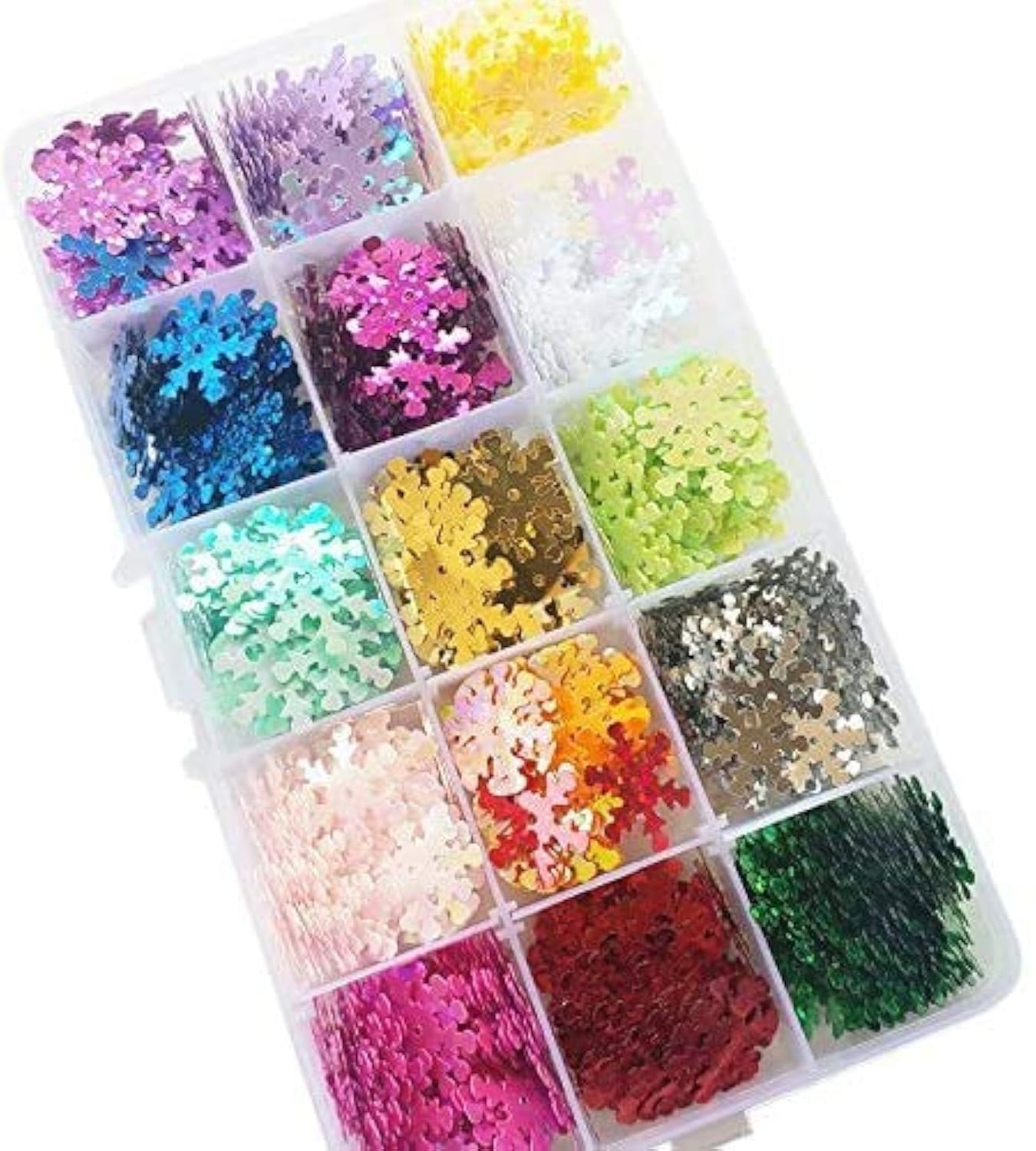 Chenkou Craft 1 Box 750pcs 20mm Rainbow Sequin Snowflake for Christmas Clothes Jewelry 15 Colors Sequins