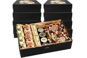 ganfaner Black Cardboard Grazing Box, 8 PCS Outdoor Platter Serving Box w/Clear Lid for 5-8 People To Go, Stably Filled Dispo